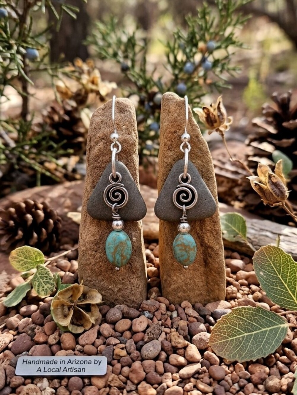 Hand Crafted By Me, Silver and Light Stone Turquoise Dangle Earrings